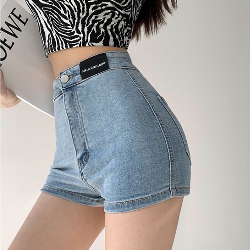 Women's Casual Daily Simple Style Solid Color Shorts Zipper Washed Button Jeans Straight Pants