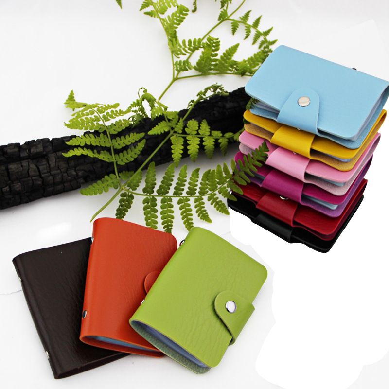 Unisex Solid Color Pu Leather Buckle Card Holders