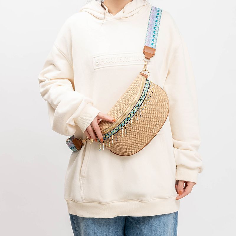 Frau Ethnischer Stil Einfarbig Stroh Taille Taschen