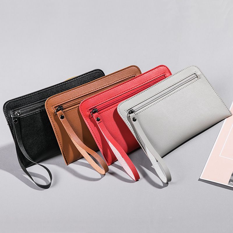 Frau Einfarbig Pu-Leder Reißverschluss Brieftaschen