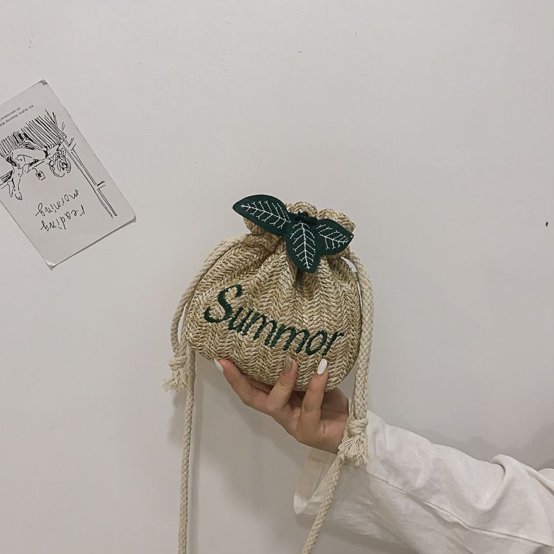 Women's Small Straw Letter Vacation String Straw Bag
