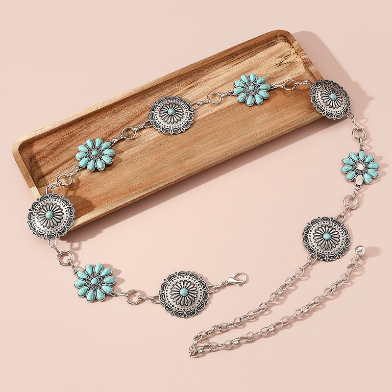 Bohemian Artistic Butterfly Zinc Alloy Inlay Turquoise Gold Plated Silver Plated Women's Waist Chain