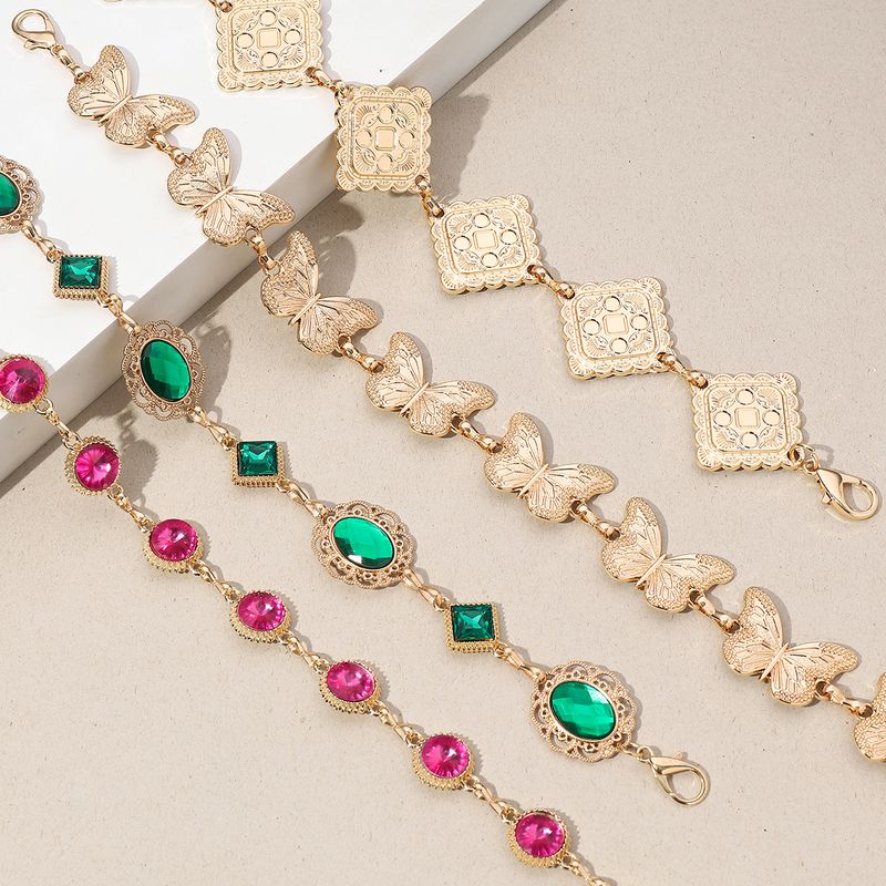Elegant Streetwear Butterfly Zinc Alloy Inlay Glass Stone Gold Plated Women's Waist Chain