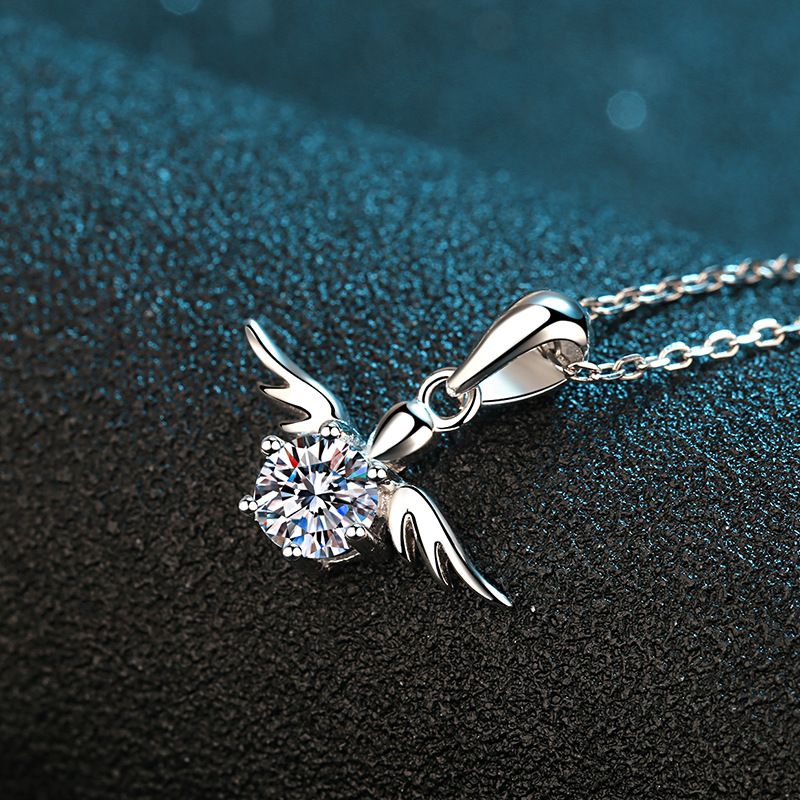 Elegant Simple Style Angel Wings Sterling Silver Plating Moissanite Zircon Pendant Necklace 1 Piece
