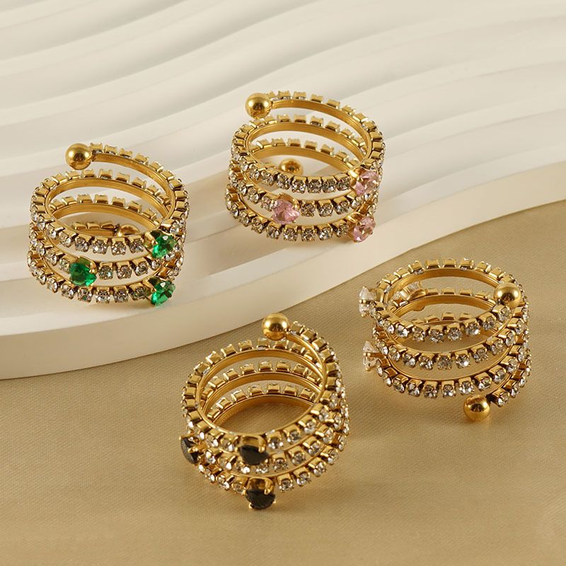 Casual Simple Style Geometric Stainless Steel Zircon Open Rings 1 Piece