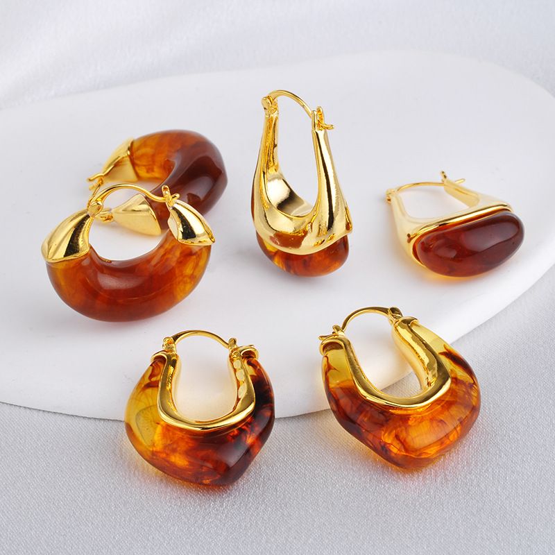 Simple Style Classic Style Geometric Copper Plating Inlay Amber Earrings 1 Pair