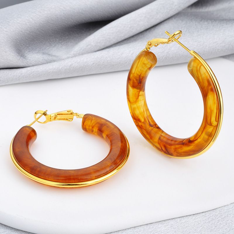 Retro Color Block Resin Copper Plating Women's Earrings 1 Pair