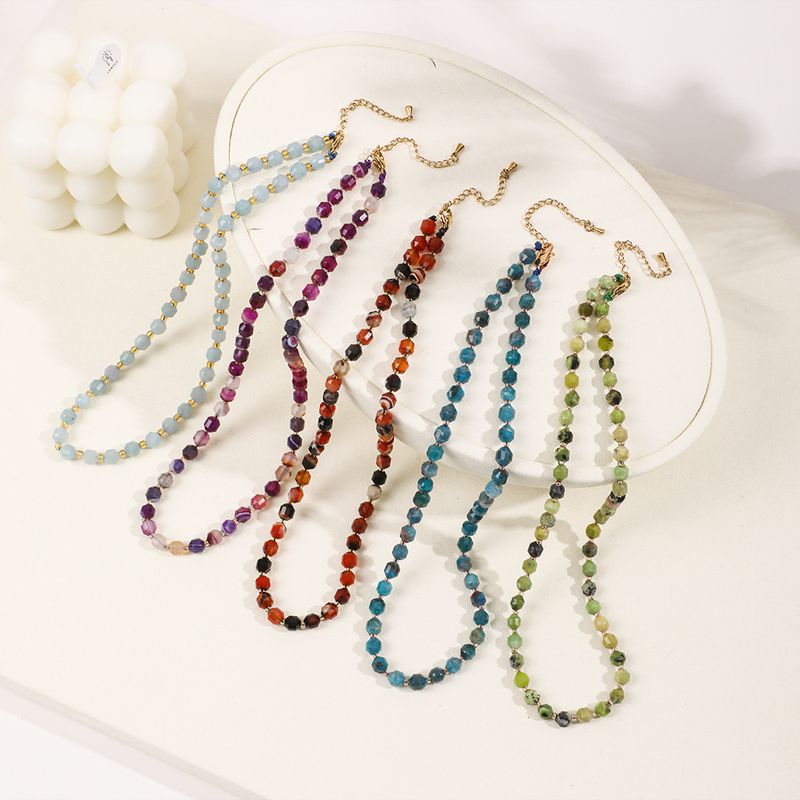 Retro Printing Artificial Crystal Agate Beaded Women's Necklace 1 Piece