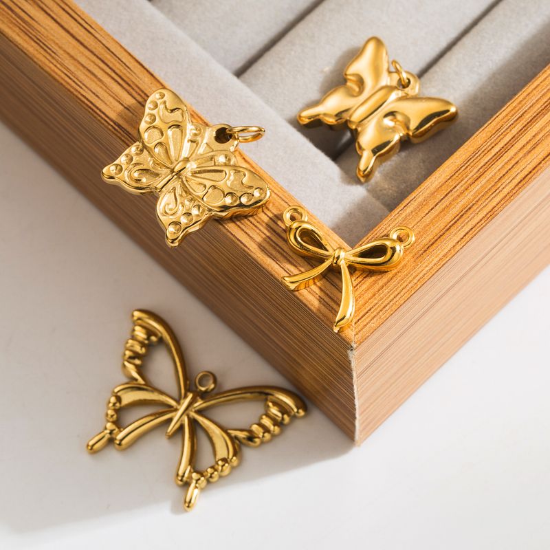 1 Piece 19 * 13mm 25 * 20mm Diameter 15mm Hole 1~1.9mm Stainless Steel 14K Gold Plated Butterfly Bow Knot Polished Pendant