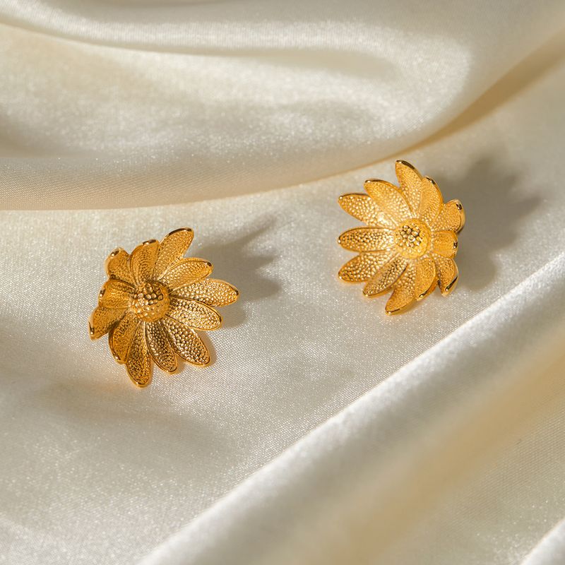 1 Pair Modern Style Classic Style Flower 316 Stainless Steel  18K Gold Plated Ear Studs