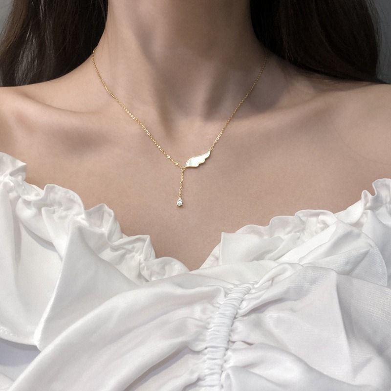 Sterling Silber IG-Stil Flügel Inlay Künstlicher Kristall Hülse Halskette