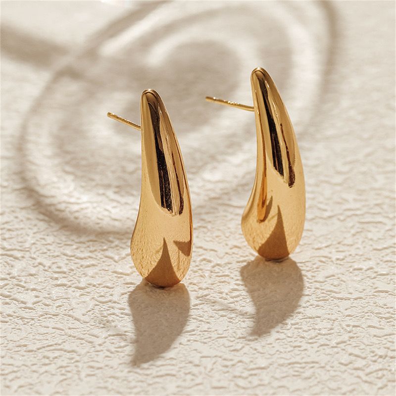 1 Pair Simple Style Classic Style Solid Color Water Drop Plating 304 Stainless Steel 18K Gold Plated Ear Studs