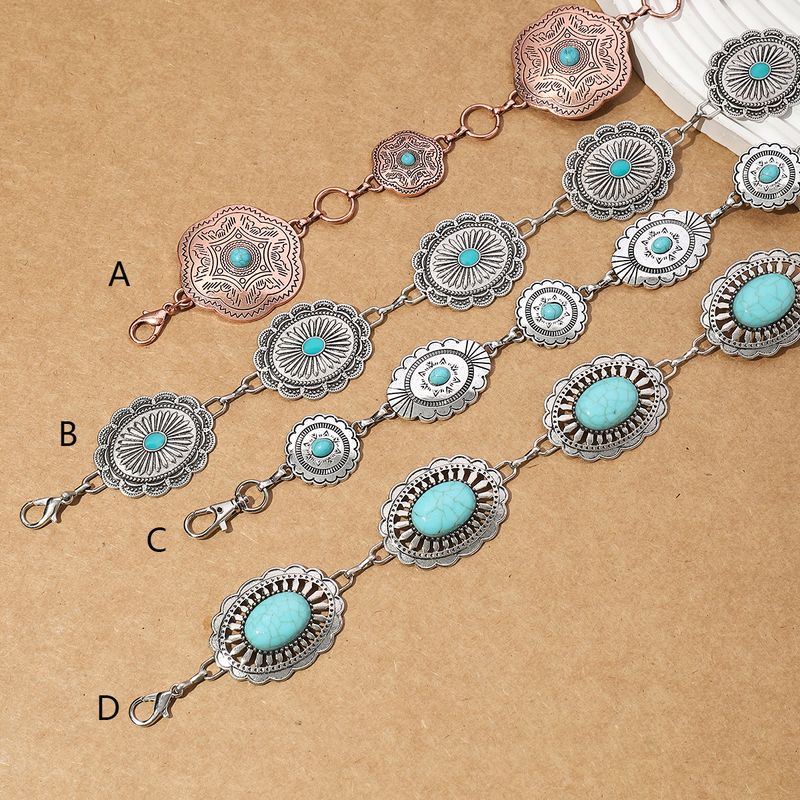 Ethnic Style Bohemian Oval Flower Zinc Alloy Inlay Turquoise Rose Gold Plated Silver Plated Women's Waist Chain