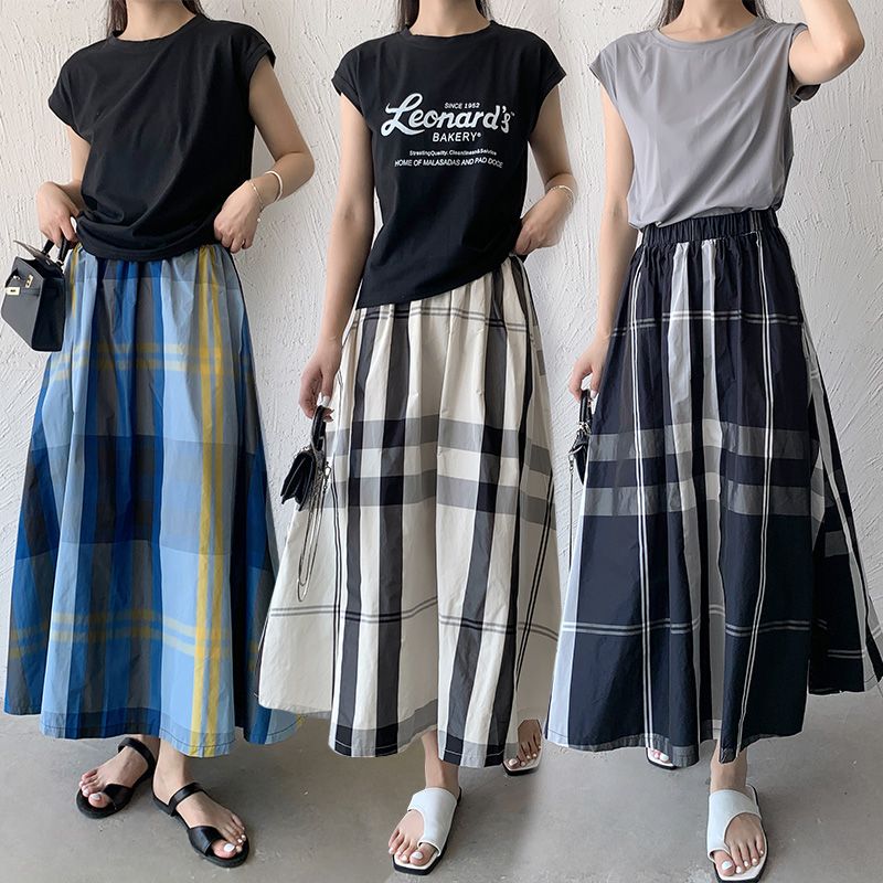 L'Été Rétro Style Classique Bloc De Couleur Polyester Robe Mi-Longue Jupes
