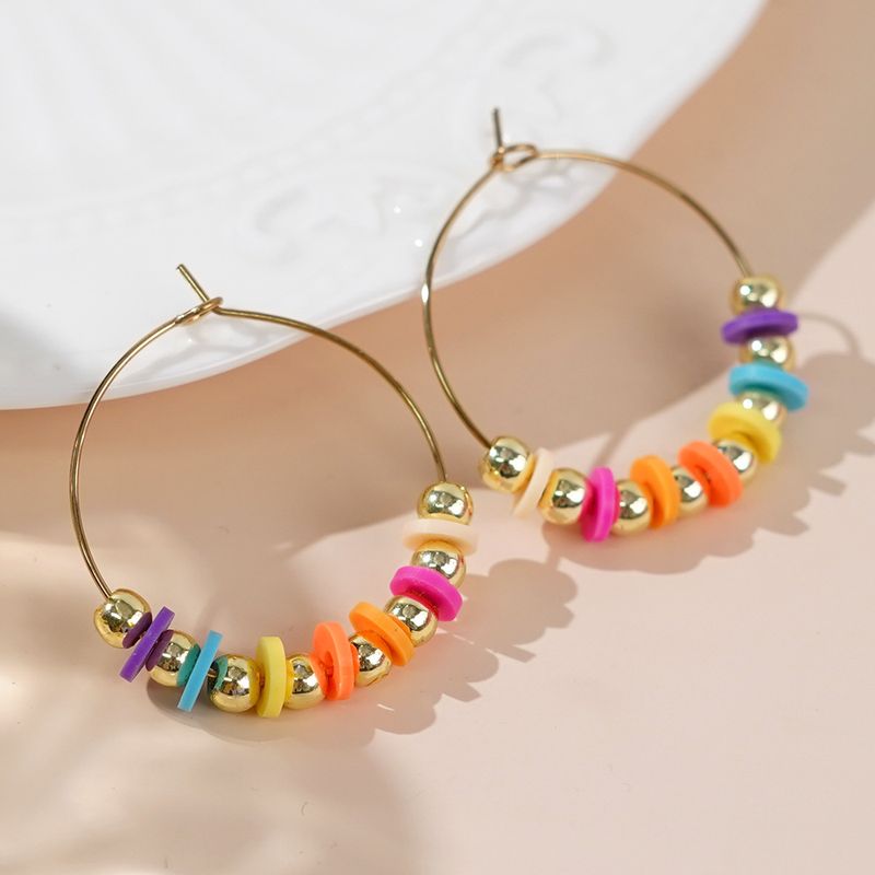 1 Pair Casual Vacation Circle Beaded Soft Clay Earrings