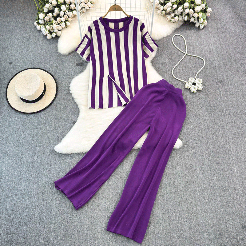 Ferien Täglich Frau Lässig Einfacher Stil Streifen Polyester Hosen-Sets Hosen-Sets
