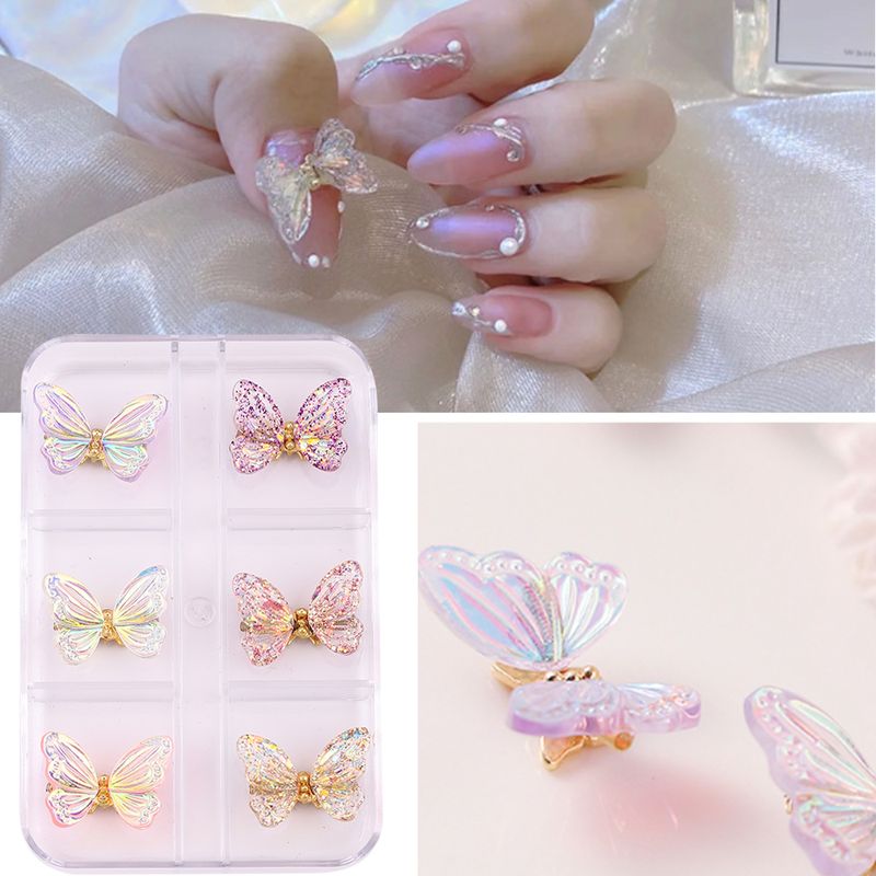 Princess Cute Butterfly Bow Knot Zinc Alloy Nail Decoration Accessories 6 Pieces