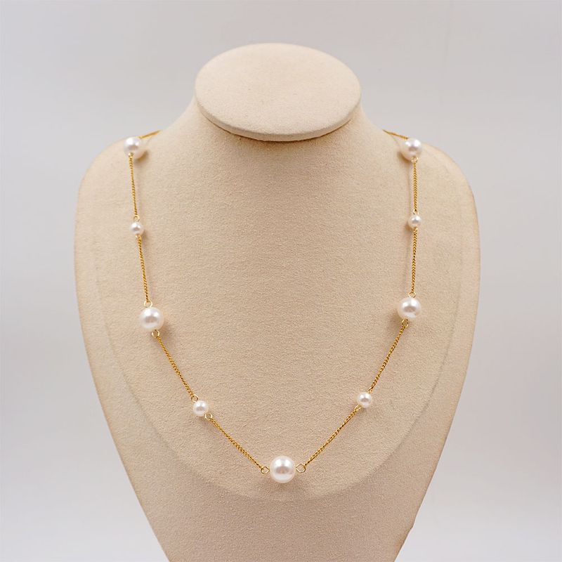 Elegant Süss Runden Edelstahl 304 Künstliche Perle Titan Stahl Vergoldet Frau Halskette