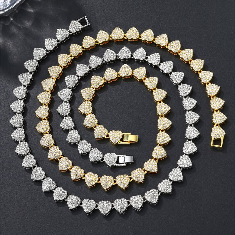 Casual Classic Style Heart Shape Alloy Plating Inlay Rhinestones 18K Gold Plated Men's Bracelets Necklace