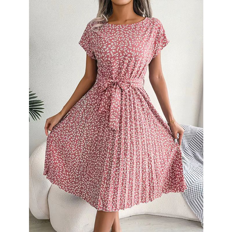 Women's Floral Dress Elegant Classic Style Round Neck Short Sleeve Ditsy Floral Midi Dress Casual Holiday