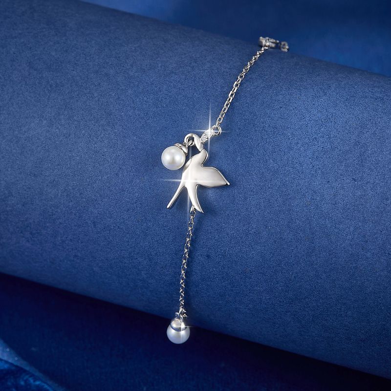 Argent Sterling Or Blanc Plaqué Vacances Romantique Placage Incruster Oiseau Perles Artificielles Zircon Bracelets