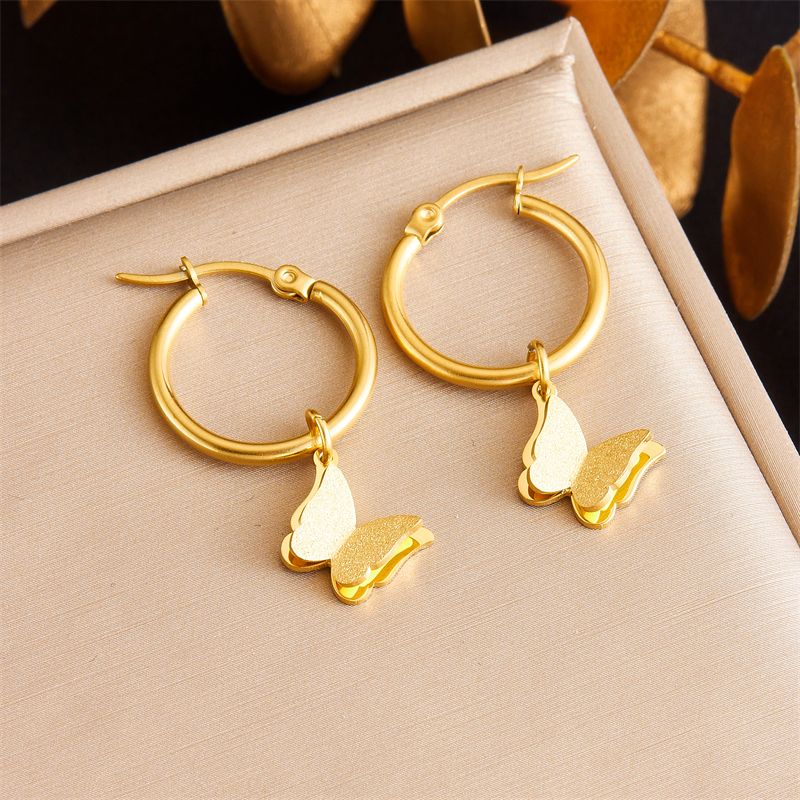 1 Pair Vintage Style Butterfly Plating Stainless Steel 18K Gold Plated Drop Earrings
