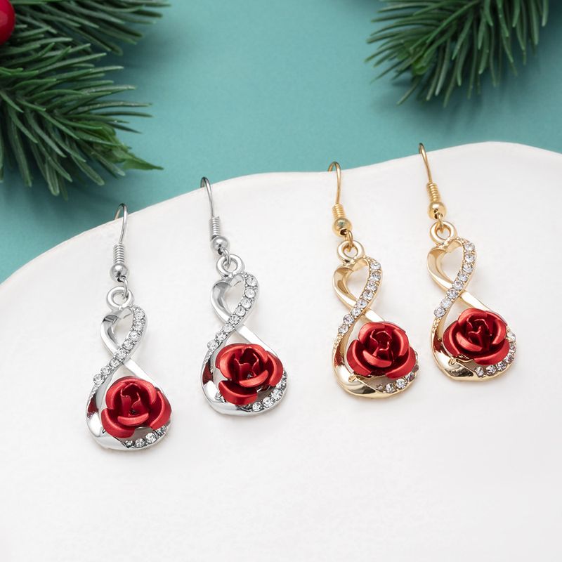1 Pair Elegant Vintage Style French Style Rose Inlay Alloy Rhinestones Drop Earrings