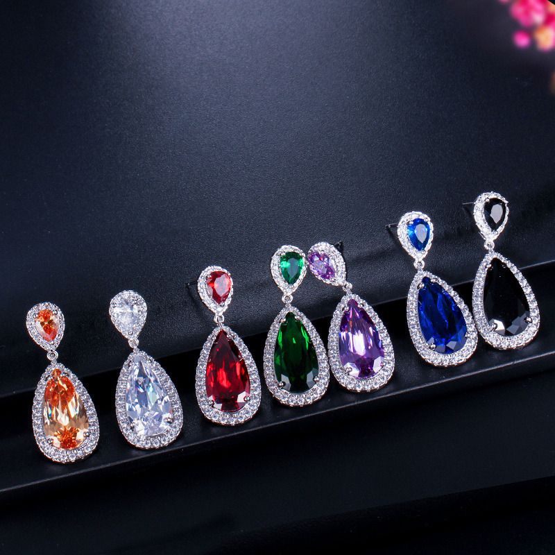 1 Pair Casual Romantic Water Droplets Inlay Copper Zircon Silver Plated Drop Earrings