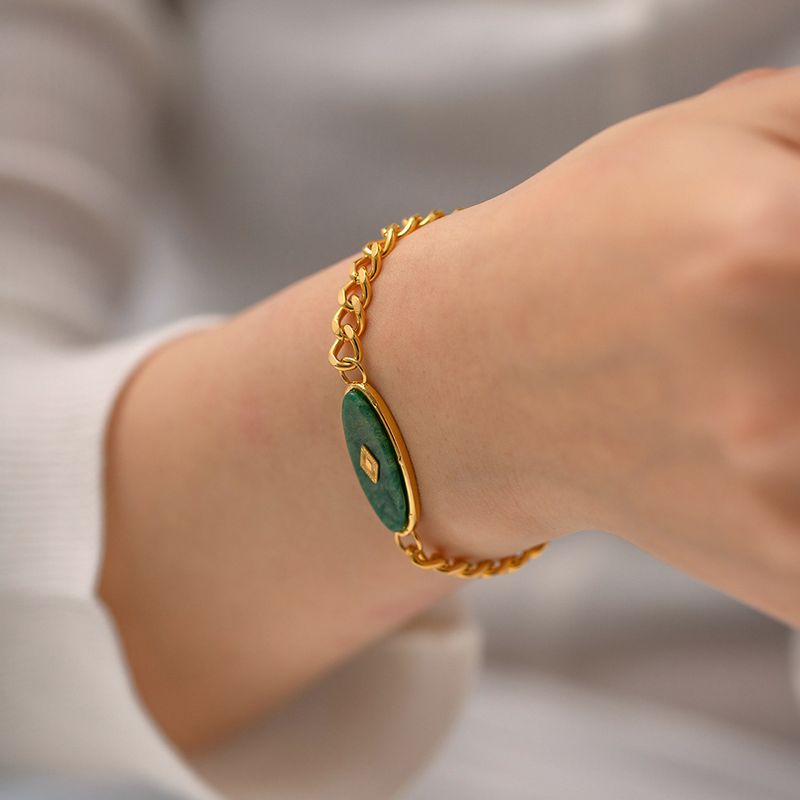 Edelstahl 304 18 Karat Vergoldet IG-Stil Einfacher Stil Oval Afrikanische Jade Armbänder