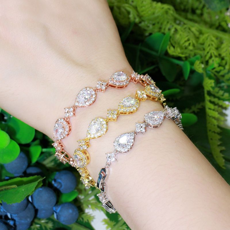 Wholesale Simple Style Water Droplets Copper Inlay White Gold Plated Zircon Bracelets