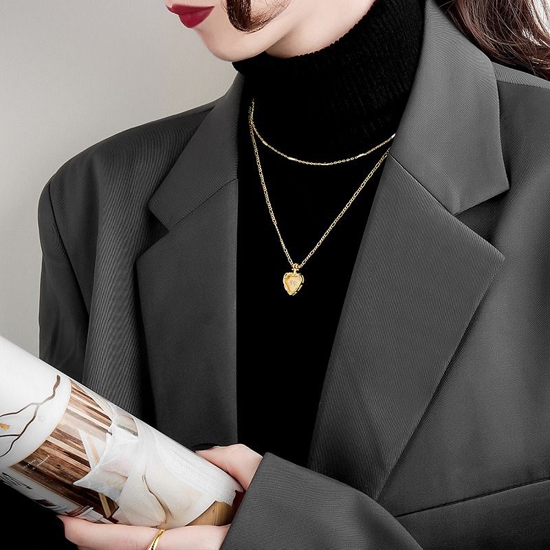 Sterling Silber Versilbert IG-Stil Moderner Stil Inlay Herzform Zirkon Doppellagige Halsketten
