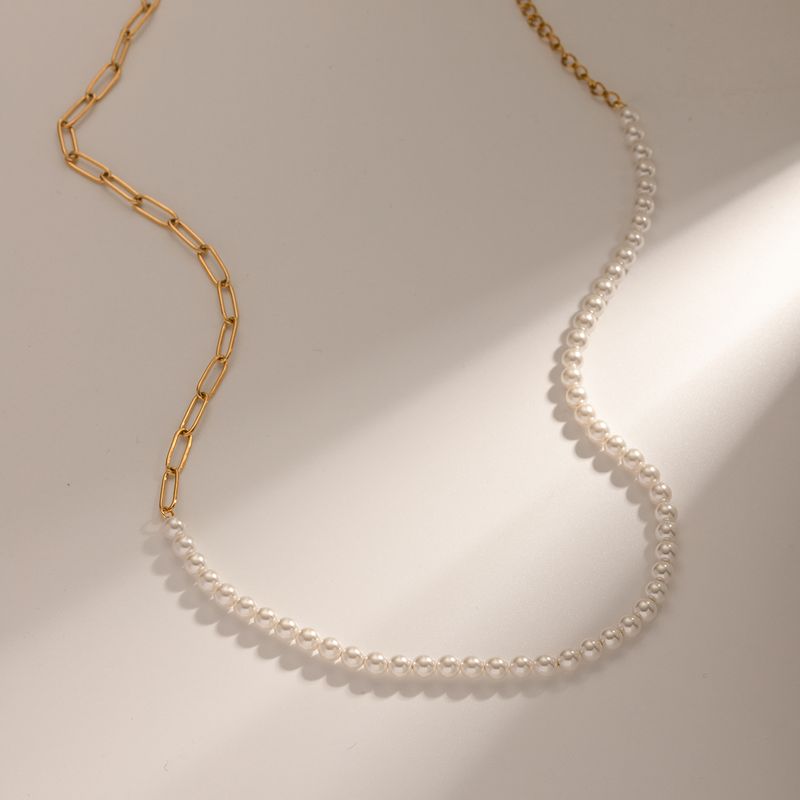 Edelstahl 304 Künstliche Perle IG-Stil Asymmetrisch Runden Halskette