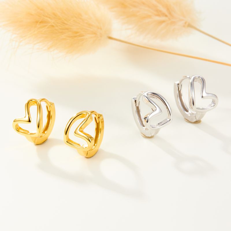 1 Par Elegante Glamour Forma De Corazón Enchapado Plata Esterlina Blanco Oro Plateado Chapado En Oro Aretes