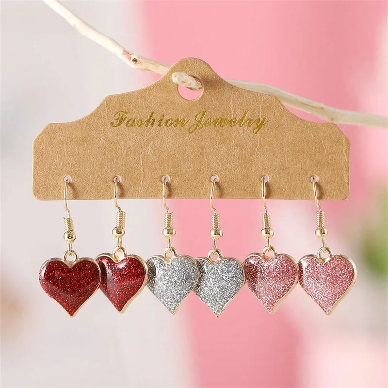 1 Set Lady Sweet Heart Shape Zinc Alloy 14K Gold Plated Drop Earrings