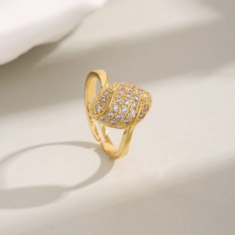 Großhandel Elegant Luxuriös Geometrisch Kupfer Inlay 18 Karat Vergoldet Zirkon Offener Ring