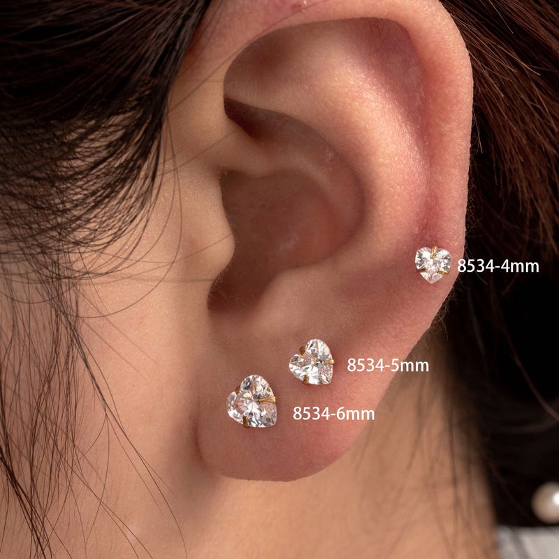 1 Piece Casual French Style Korean Style Heart Shape Inlay 316 Stainless Steel  Zircon Ear Studs