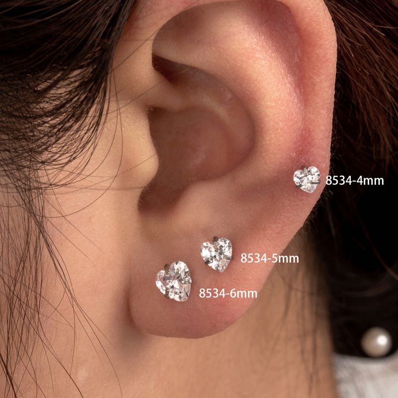 1 Piece Casual French Style Korean Style Heart Shape Inlay 316 Stainless Steel  Zircon Ear Studs