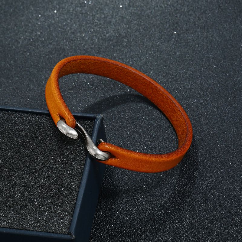 Modern Style Cool Style Solid Color Cowhide Men's Bangle