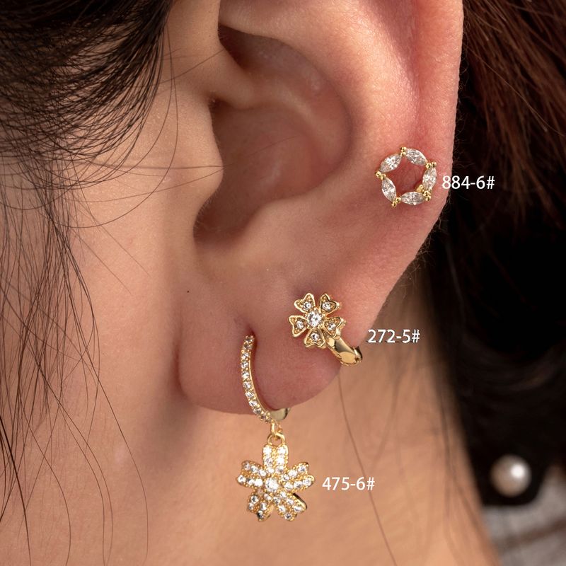 1 Piece Casual French Style Flower Inlay Copper Zircon Drop Earrings Ear Studs