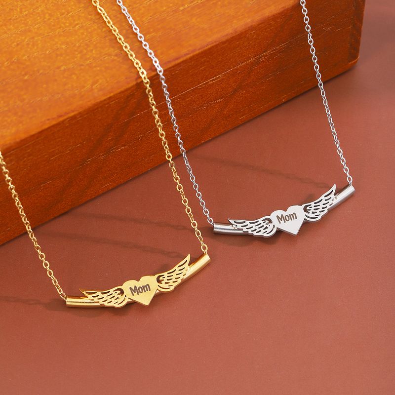 304 Stainless Steel Steel Basic Modern Style Classic Style Letter Heart Shape Wings Pendant Necklace
