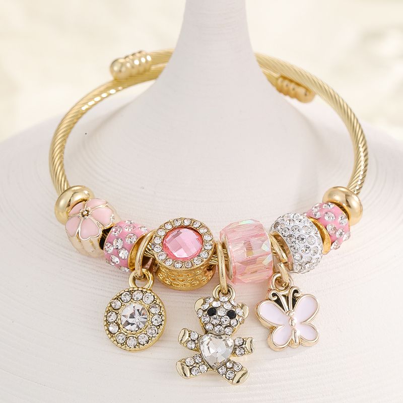 Casual Modern Style Classic Style Bear Rhinestones Stainless Steel Alloy Wholesale Bangle