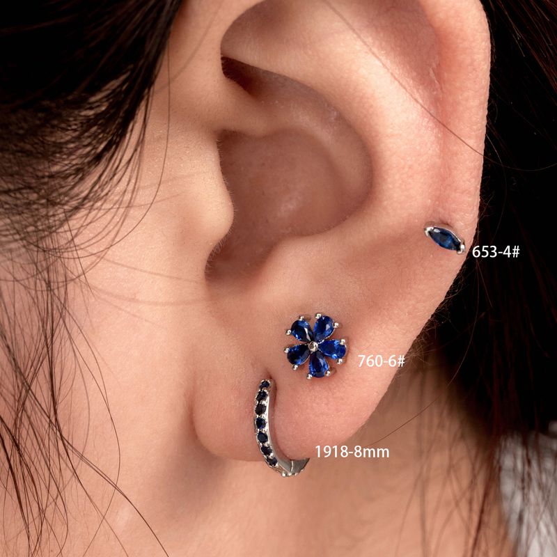 1 Piece Casual French Style Korean Style Oval Flower Inlay Copper Zircon Earrings Ear Studs