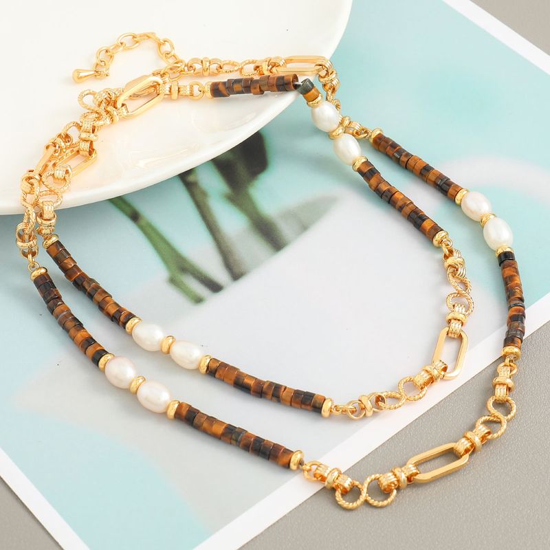Elegant Vacation Color Block Stone Copper Beaded Plating 18K Gold Plated Women's Long Necklace