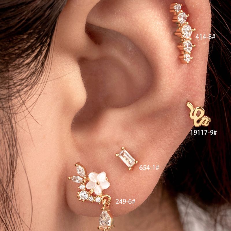 1 Piece Casual French Style Korean Style Round Flower Snake Inlay Copper Zircon Drop Earrings Ear Studs