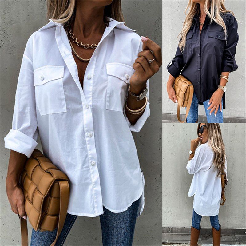 Basic Solid Color Blouses Polyester Tops