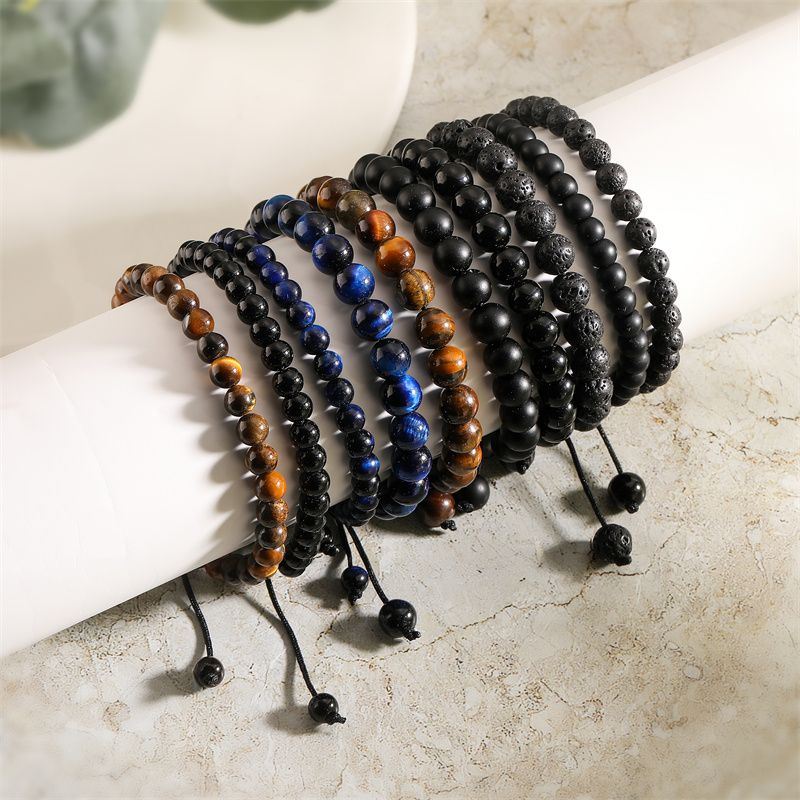 Ethnic Style Simple Style Round Natural Stone Beaded Unisex Bracelets