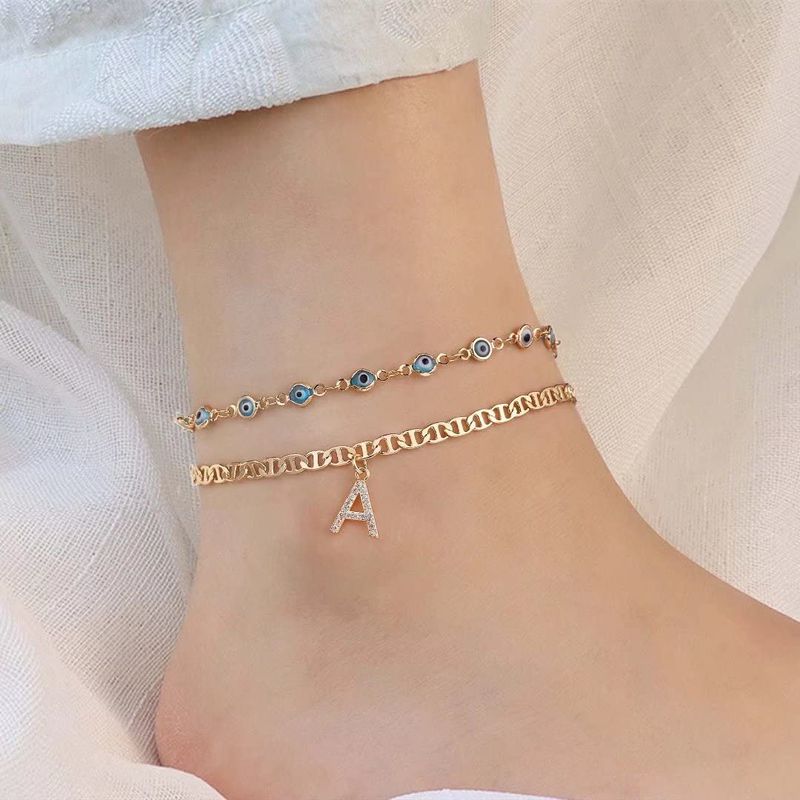 Vacation Tropical Letter Eye Copper Plating Gold Plated Women's Anklet