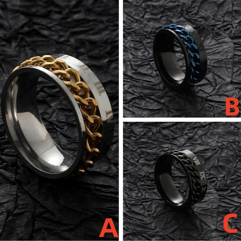 Simple Style Round 304 Stainless Steel Chain Unisex Rings