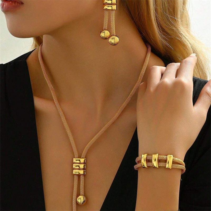 Copper 14K Gold Plated Retro Solid Color Jewelry Set