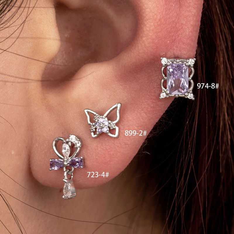 1 Pieza Casual Estilo Francés Estilo Coreano Cuadrado Forma De Corazón Mariposa Ahuecar Embutido Cobre Circón Pendientes De Gota Pendientes